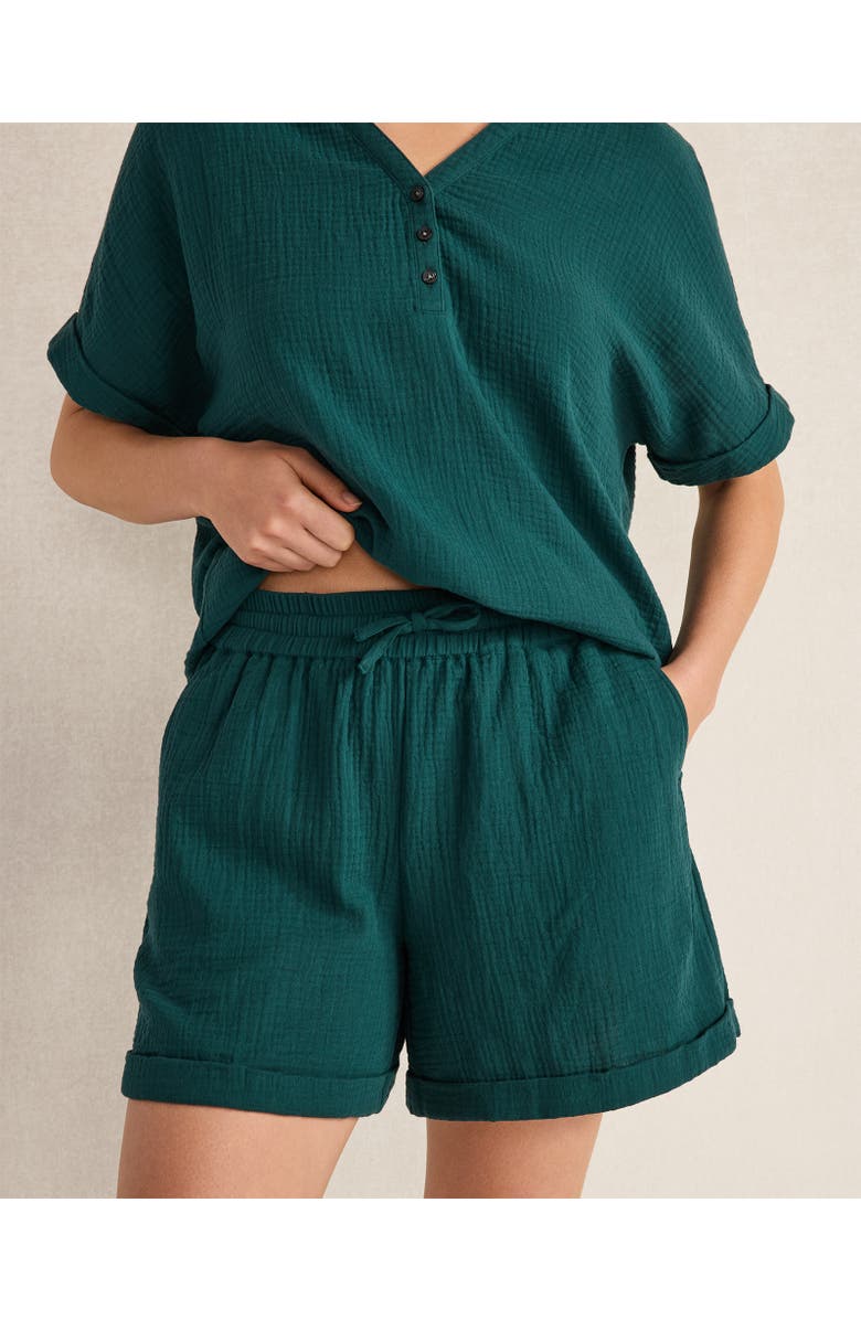 Haven Well Within Organic Cotton Gauze Drawstring Shorts, Main, color, Deep Turquoise
