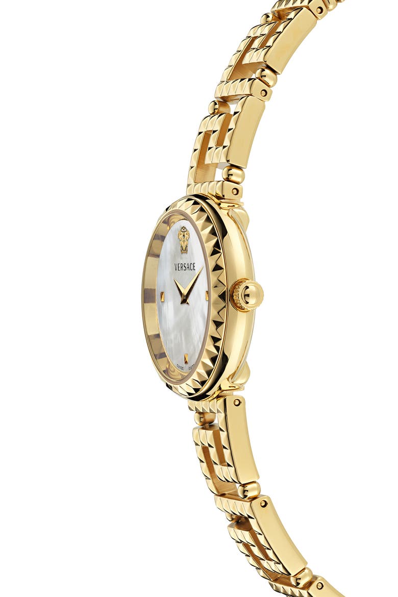 Greca Goddess Mother-of-Pearl Bracelet Watch, 28mm, Alternate, color, IP YELLOW GOLD