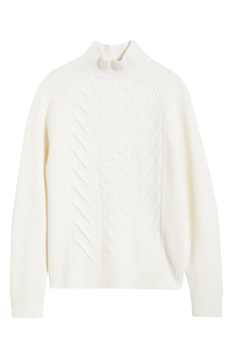 BOSS Hector Cable Virgin Wool & Silk Mock Neck Sweater, Alternate, color, Open White