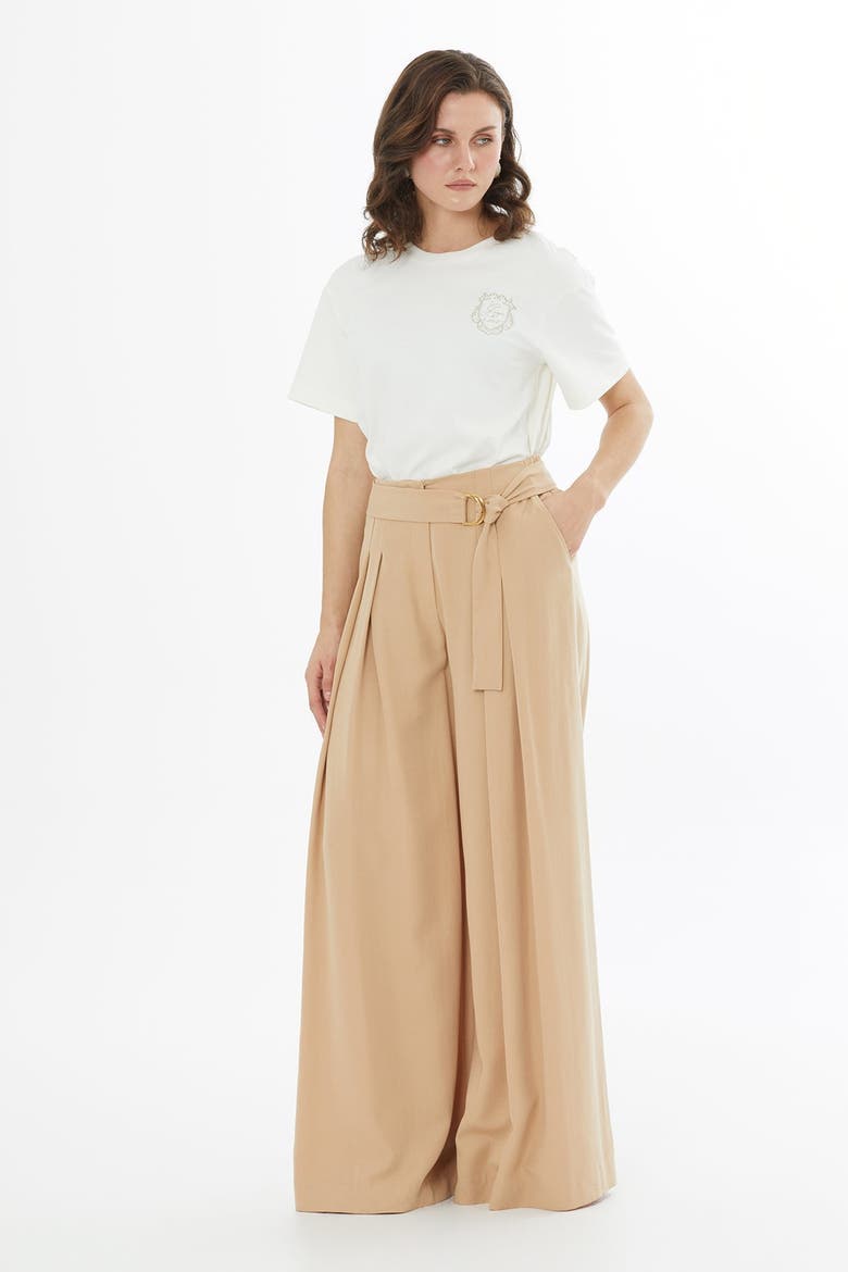 Beige Removable Belt Trousers, Alternate, color, Beige