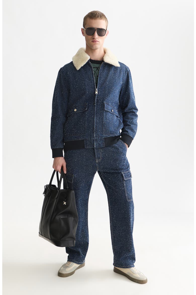 Denim Flight Jacket with Faux Shearling Collar, Alternate, color, DEEP WEAVE