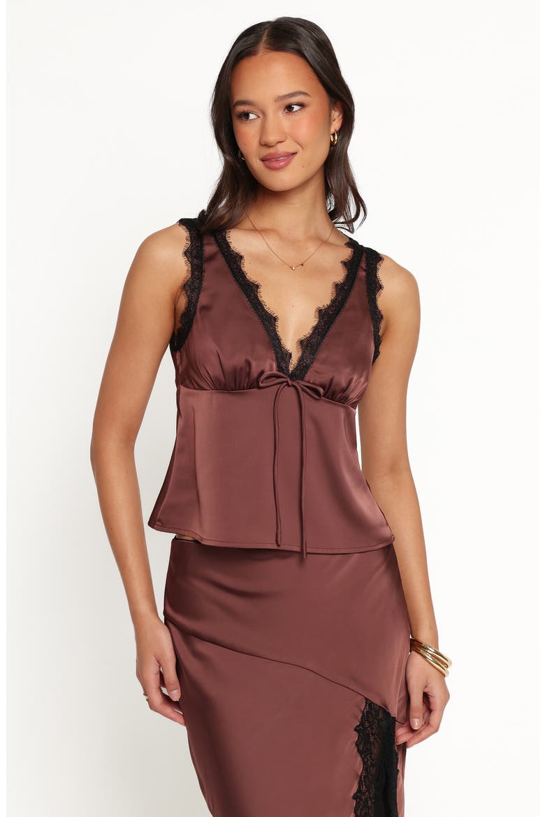 Theoni Lace Satin Tank, Alternate, color, BROWN