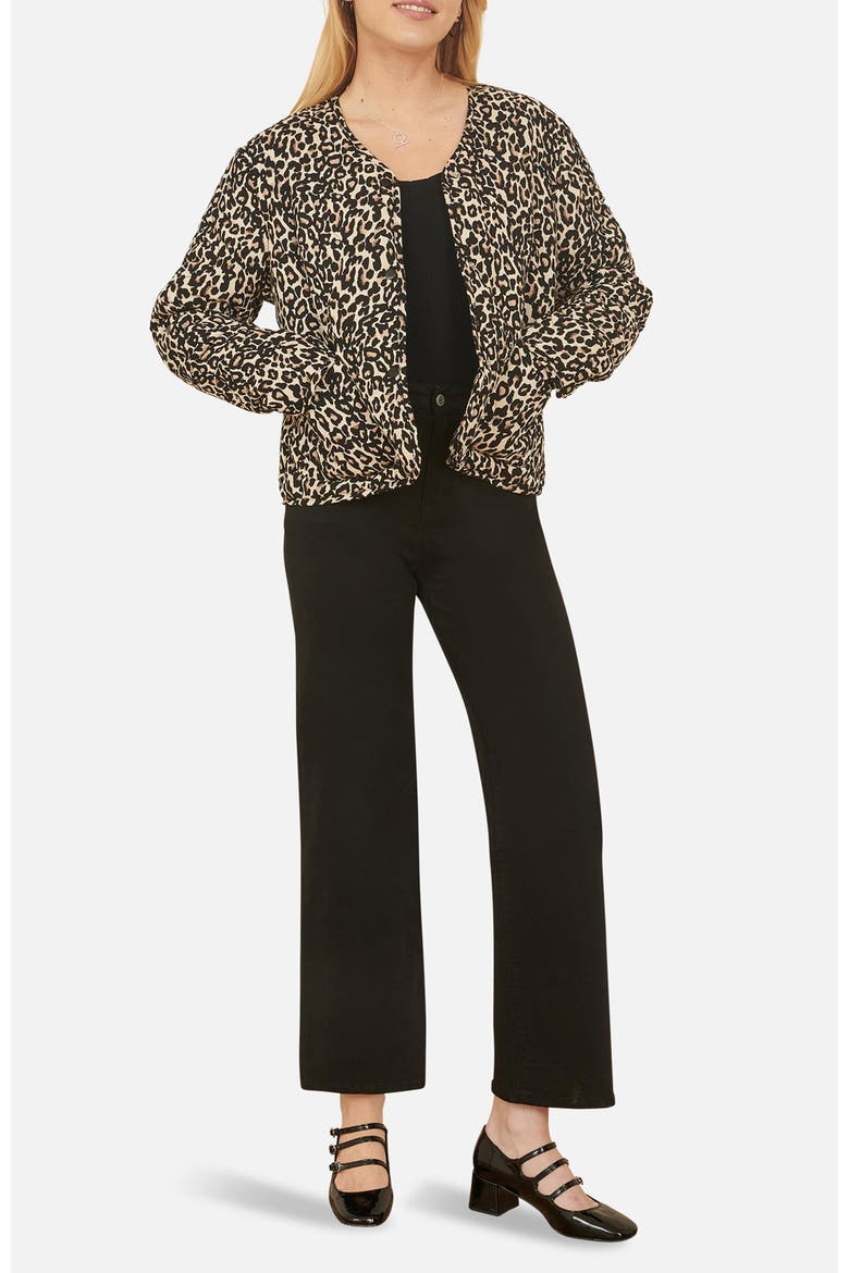 Leopard Print Round Neck Boxy Jacket, Alternate, color, Black