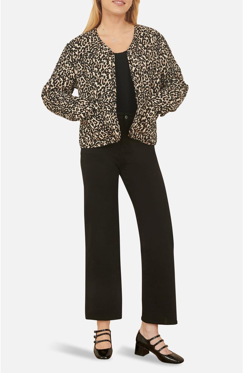 Yumi Leopard Print Round Neck Boxy Jacket, Alternate, color, Black