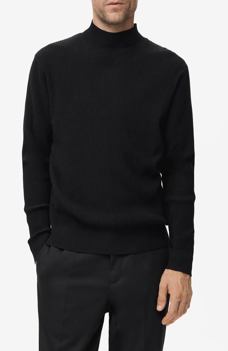 MANGO Ribbed Turtleneck Sweater, Main, color, Black
