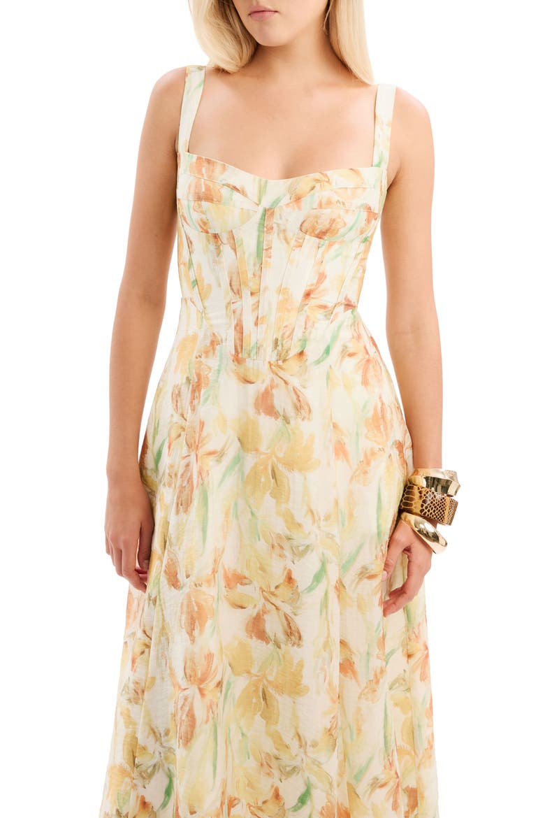 Adaline Floral Midi Dress, Alternate, color, YELLOW FLORAL
