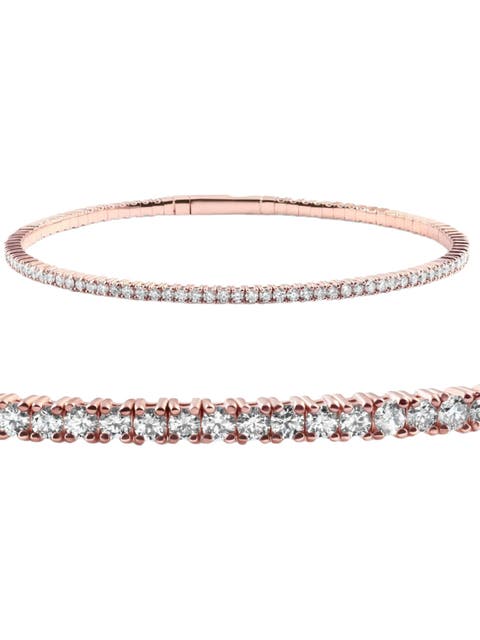 2 - 10Ct TW Flexible Diamond Bangle Tennis Bracelet Lab Grown 14k Gold