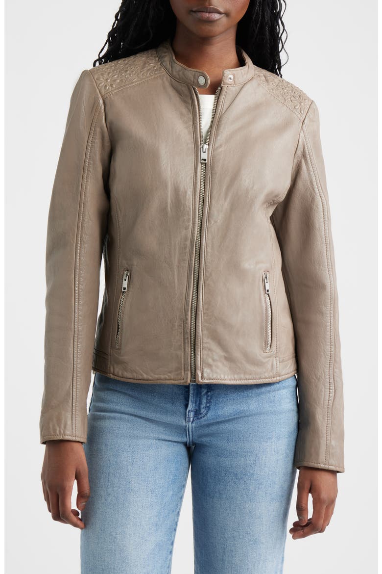 Lily Leather Jacket, Alternate, color, TAUPE