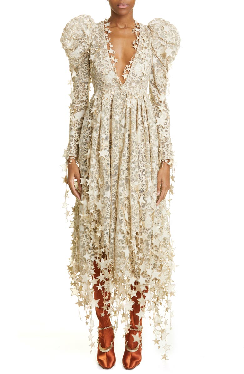 Zimmermann Celestial Zodiac Long Sleeve Lace Midi Dress, Main, color,