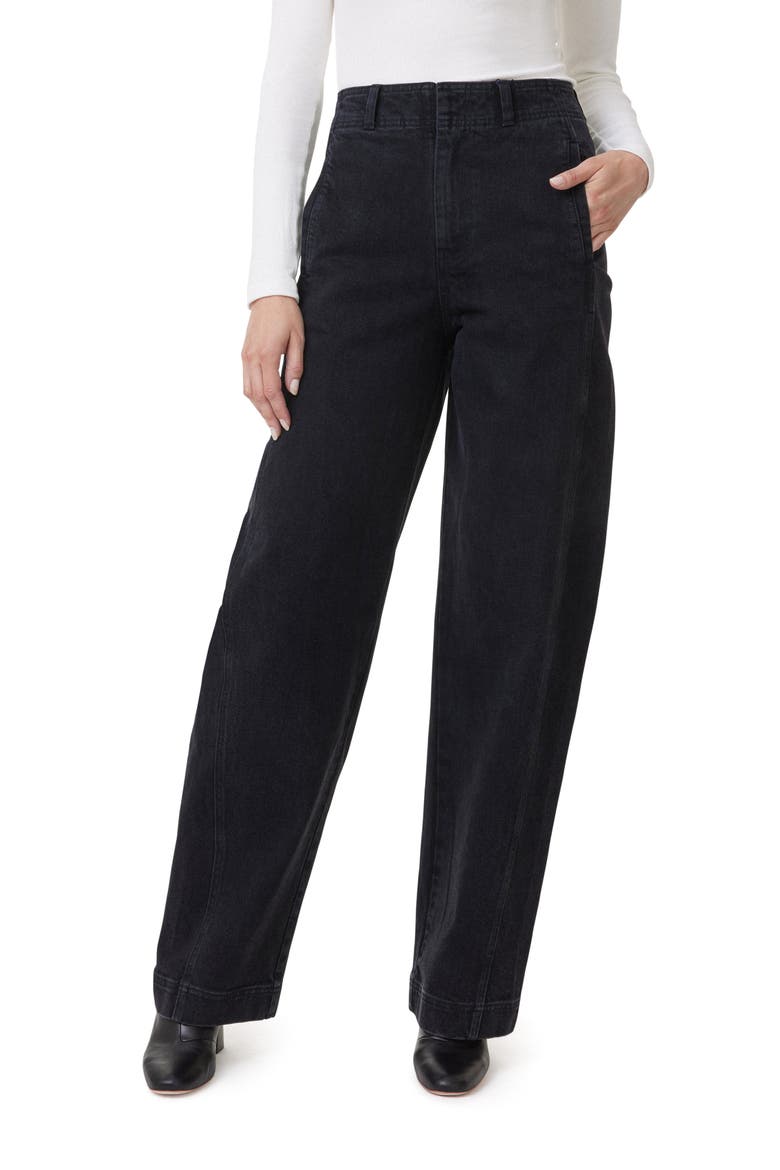 High Waist Side Panel Ankle Barrel Leg Jeans, Main, color, WASHED BLACK