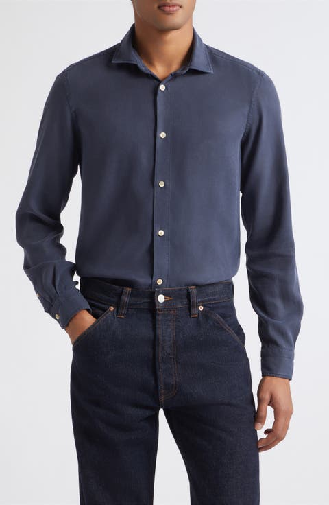 Spread Collar Long Sleeve Button Shirt