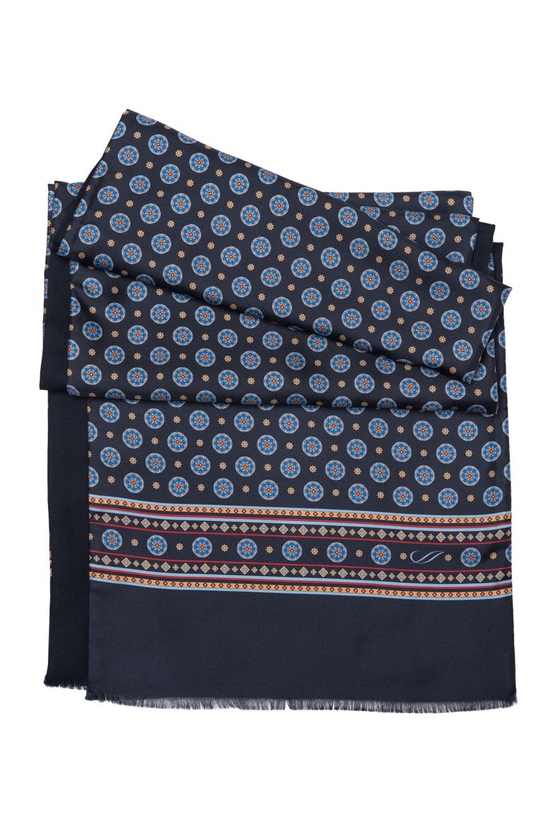 Palatino - Wool Backed Silk Scarf for Men, Main, color, Navy and Blue