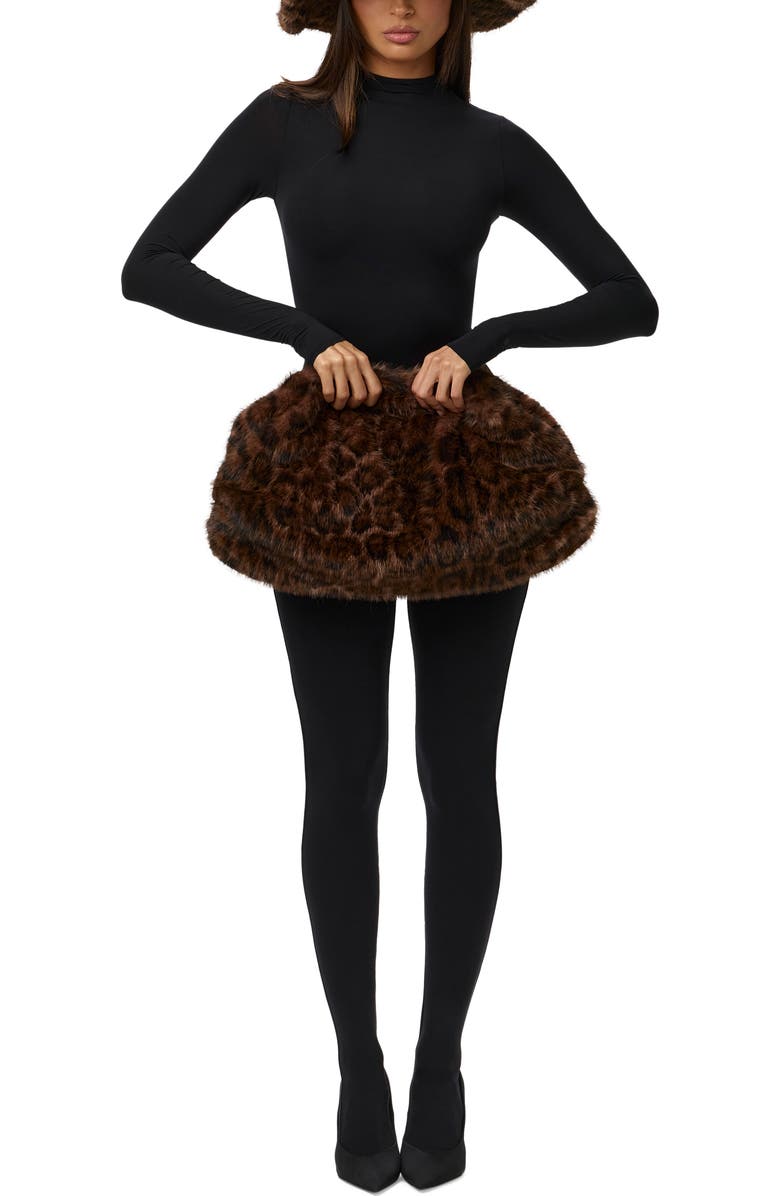 Naked Wardrobe Leopard Faux Fur Clutch, Alternate, color, Dark Leopard