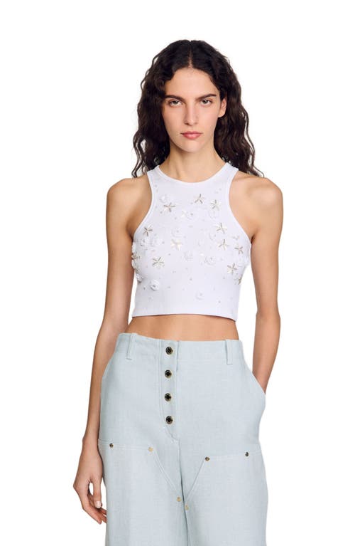 Sandro Oasis Embellished Racerback Tank Top In White