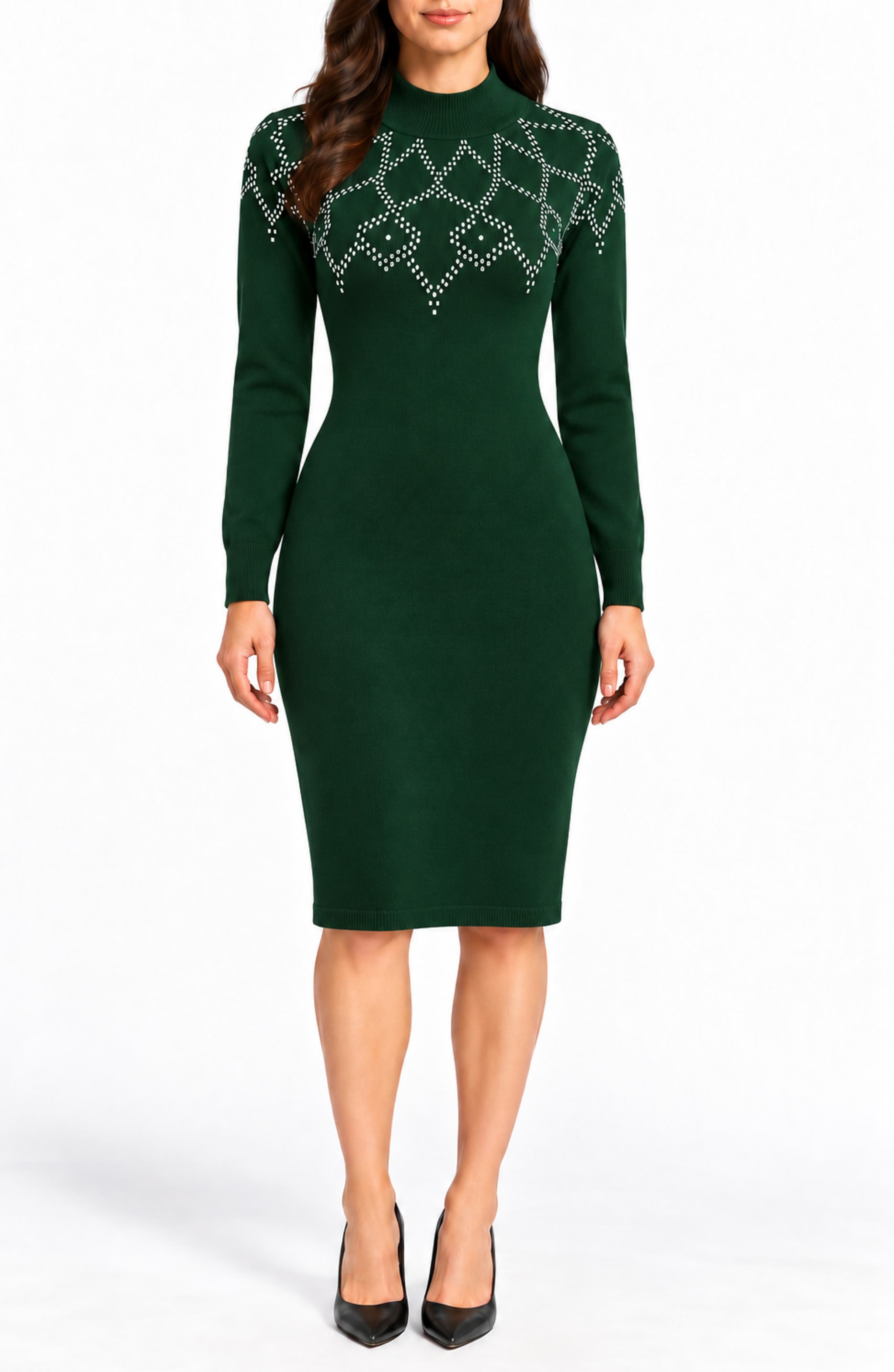 Mock Neck Embellished Sweater Dress