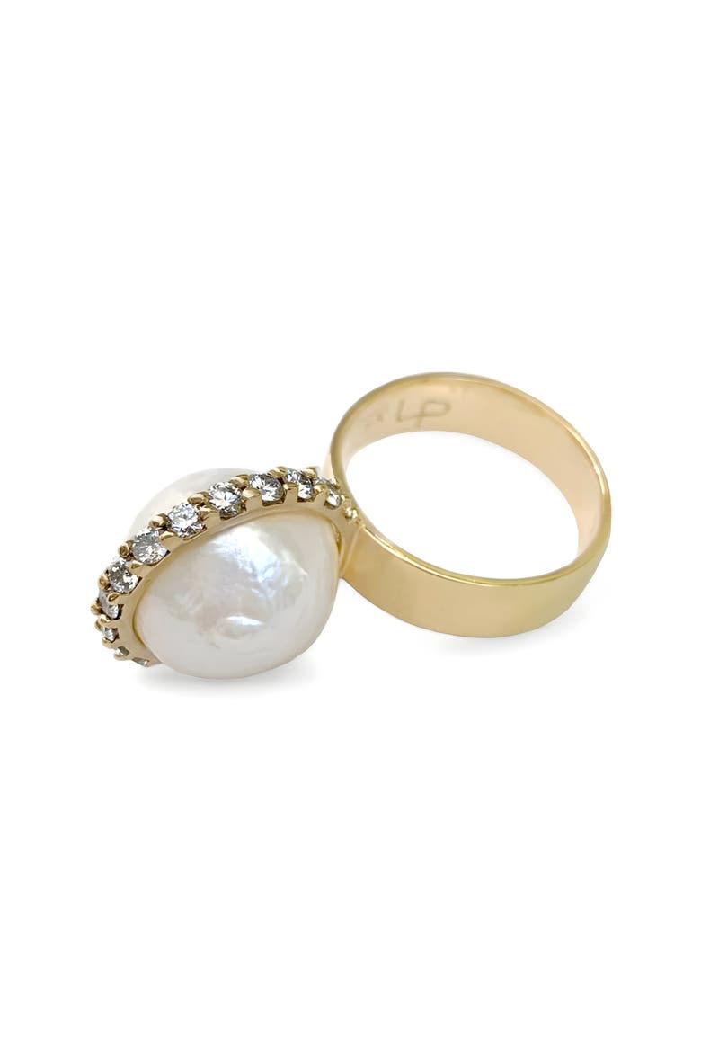 Perched Cultured Pearl & Diamond Ring, Alternate, color, GOLD/ DIAMOND/ PEARL