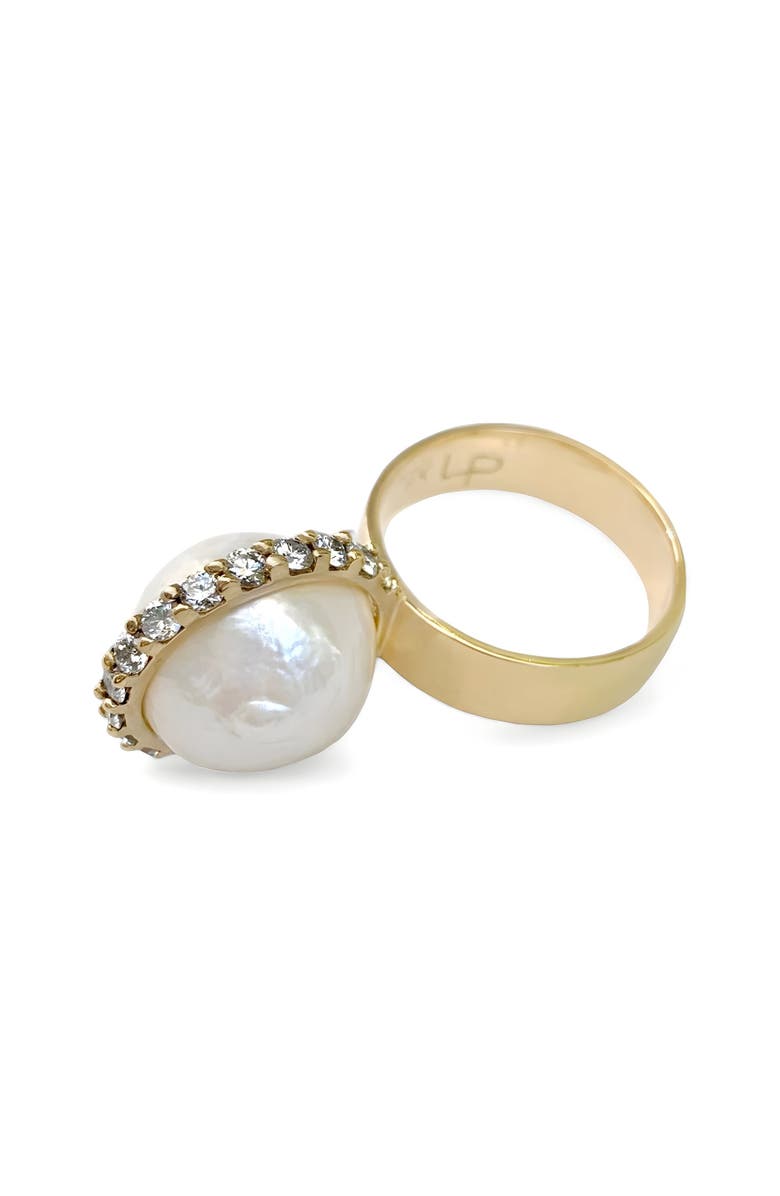 Leslie Paige Perched Cultured Pearl & Diamond Ring, Alternate, color, Gold/ Diamond/ Pearl