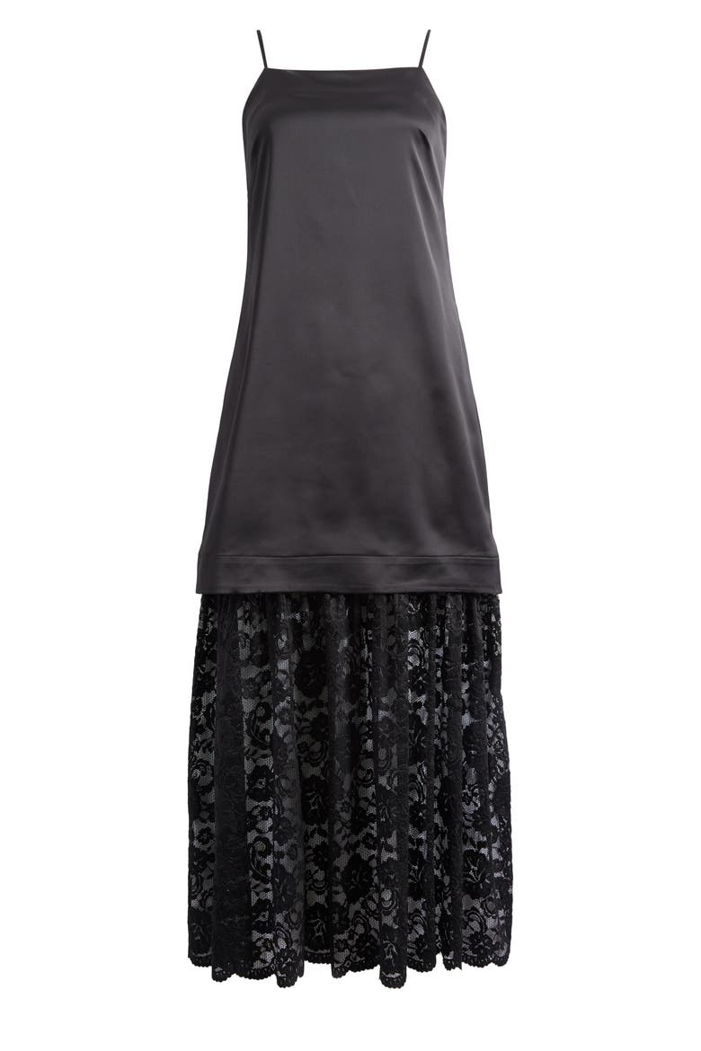 Lace Hem Mixed Media Dress, Alternate, color, RICH BLACK