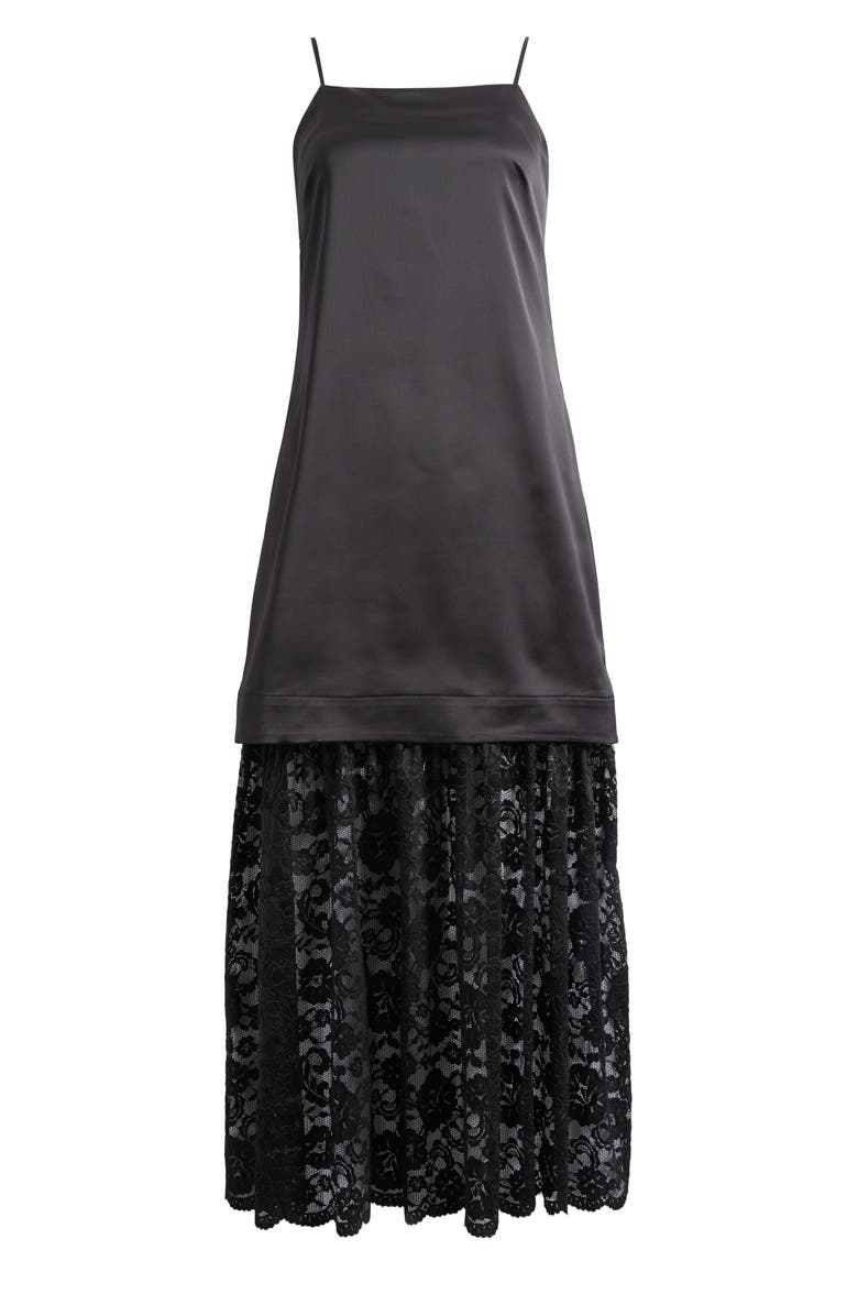 Vince Camuto Lace Hem Mixed Media Dress, Alternate, color, Rich Black