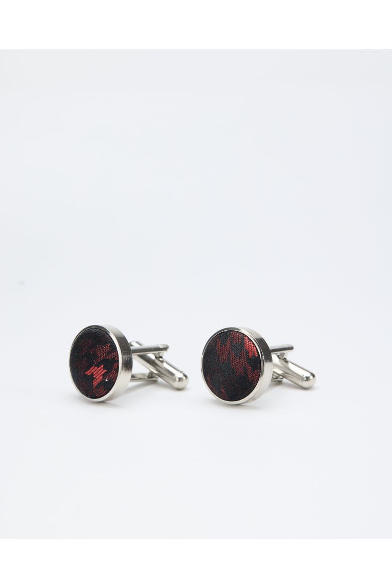 Houndstooth Mosaic Silk Cufflinks, Alternate, color, Red