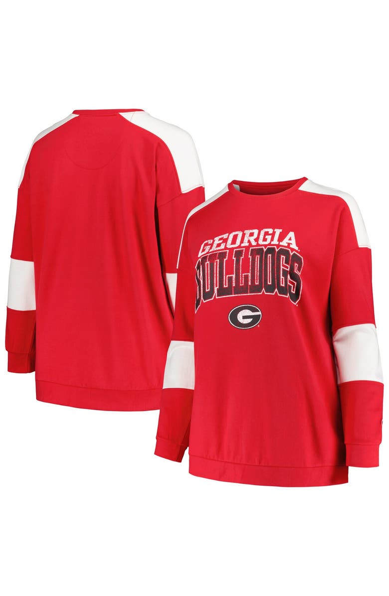 PROFILE Women's Profile Red Georgia Bulldogs Plus Size Striped Pullover Sweatshirt, Alternate, color,