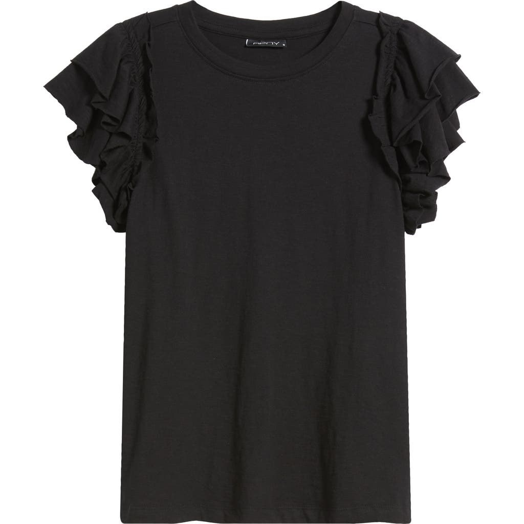 Apny Ruffle Sleeve T-shirt In Black
