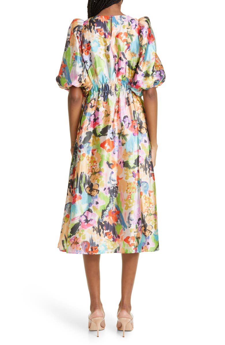 Stine Goya Elizabeth Puff Sleeve Satin Midi Dress, Alternate, color, 