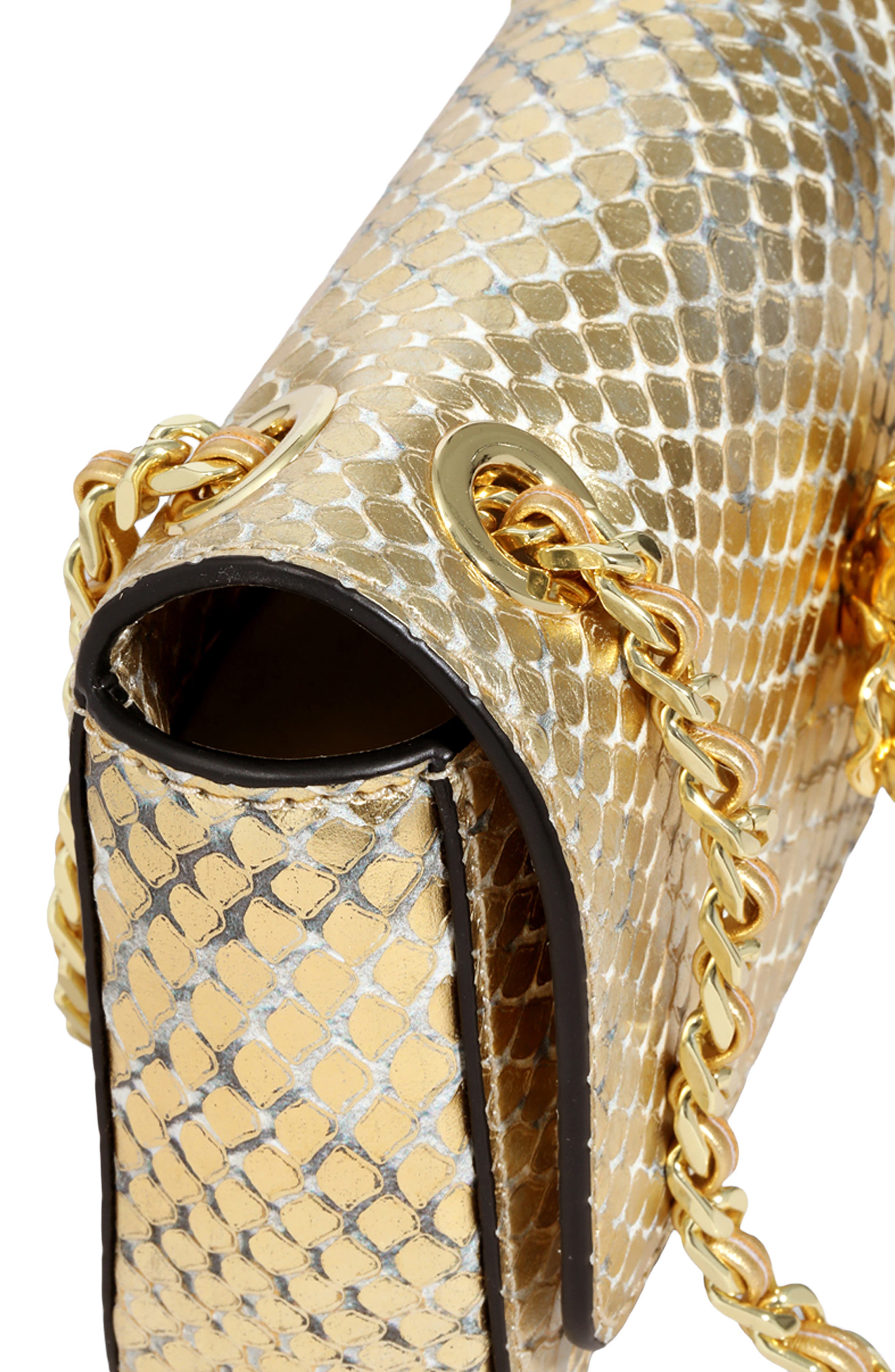 Mini Bella Python Embossed Leather Clutch, Alternate, color, GOLD PYTHON