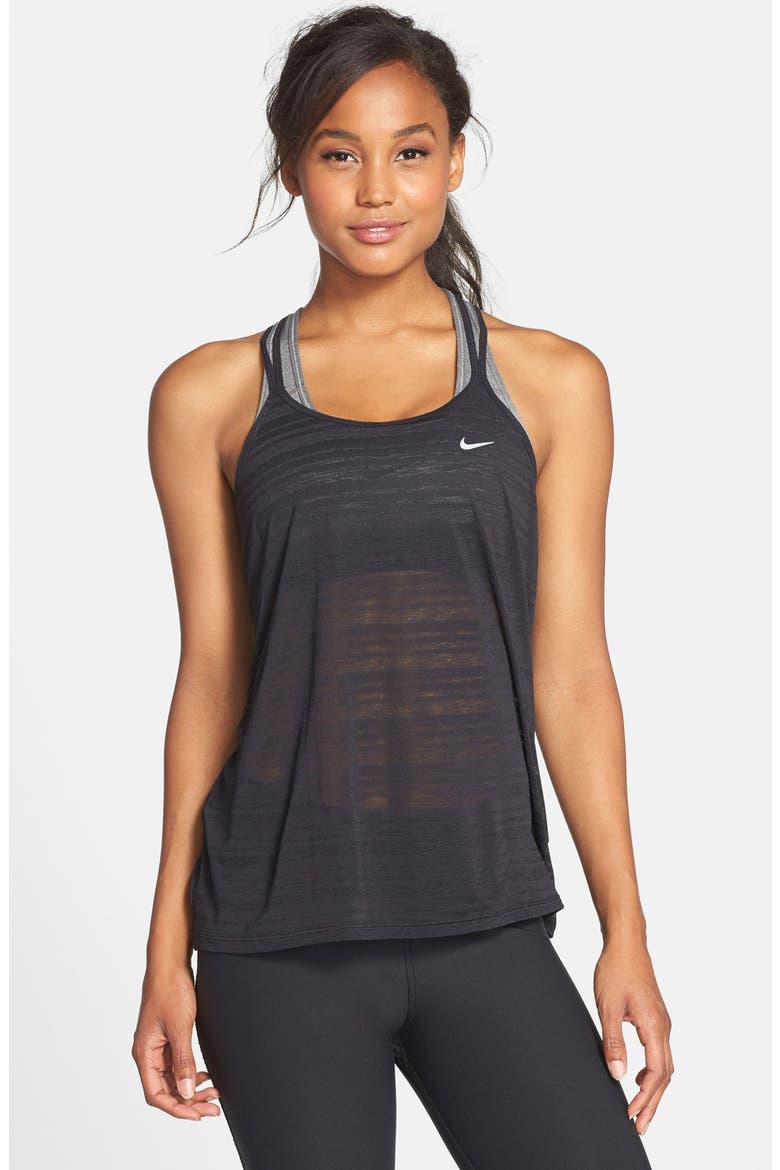 'Cool Breeze' Dri-FIT Strappy Running Tank, Main, color, BLACK
