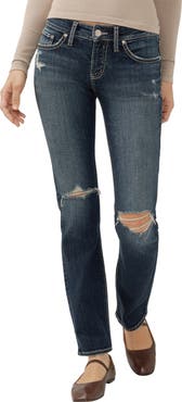 Silver Jeans Co. Britt Ripped Low Rise Slim Straight Leg Jeans