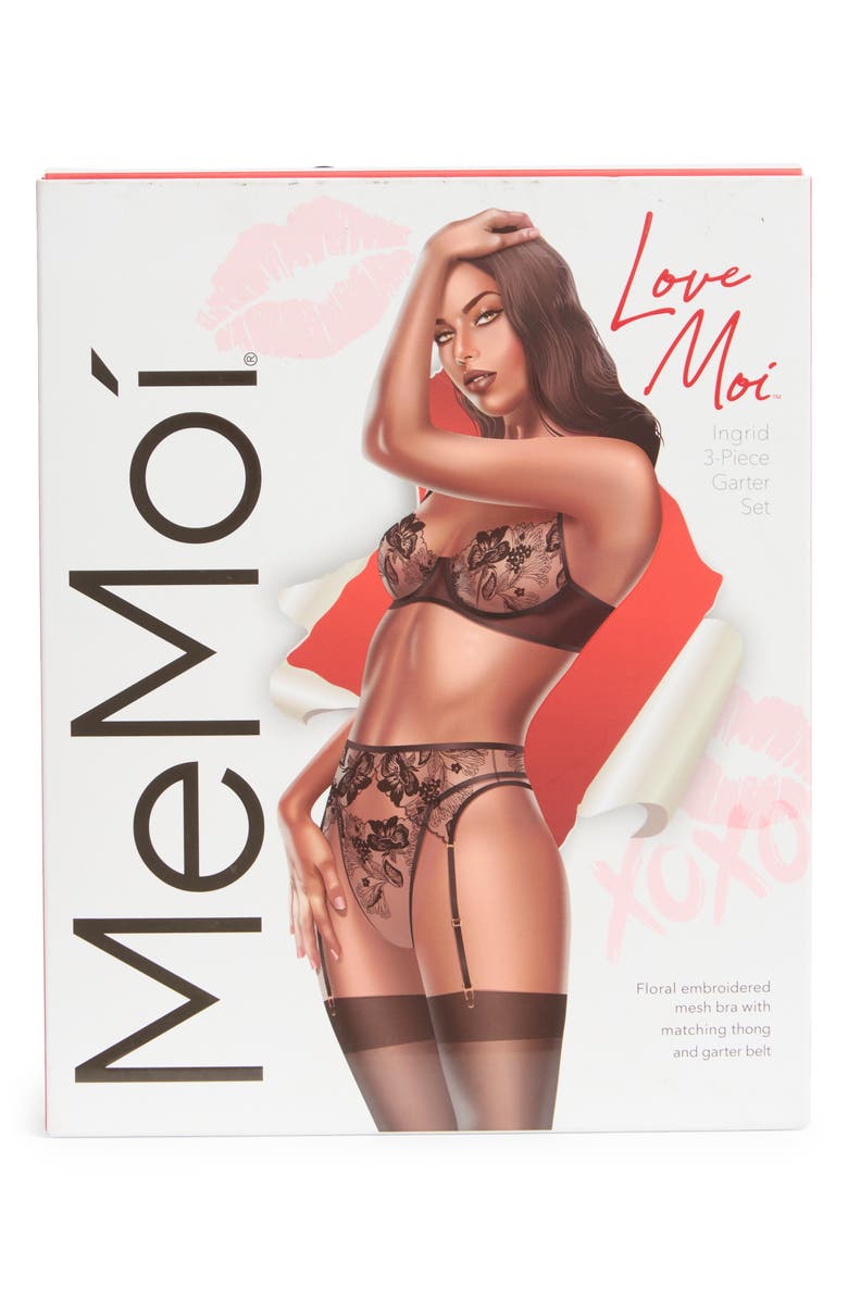 MeMoi Greta Crop Lace & Mesh Top & Briefs Set, Alternate, color, Black