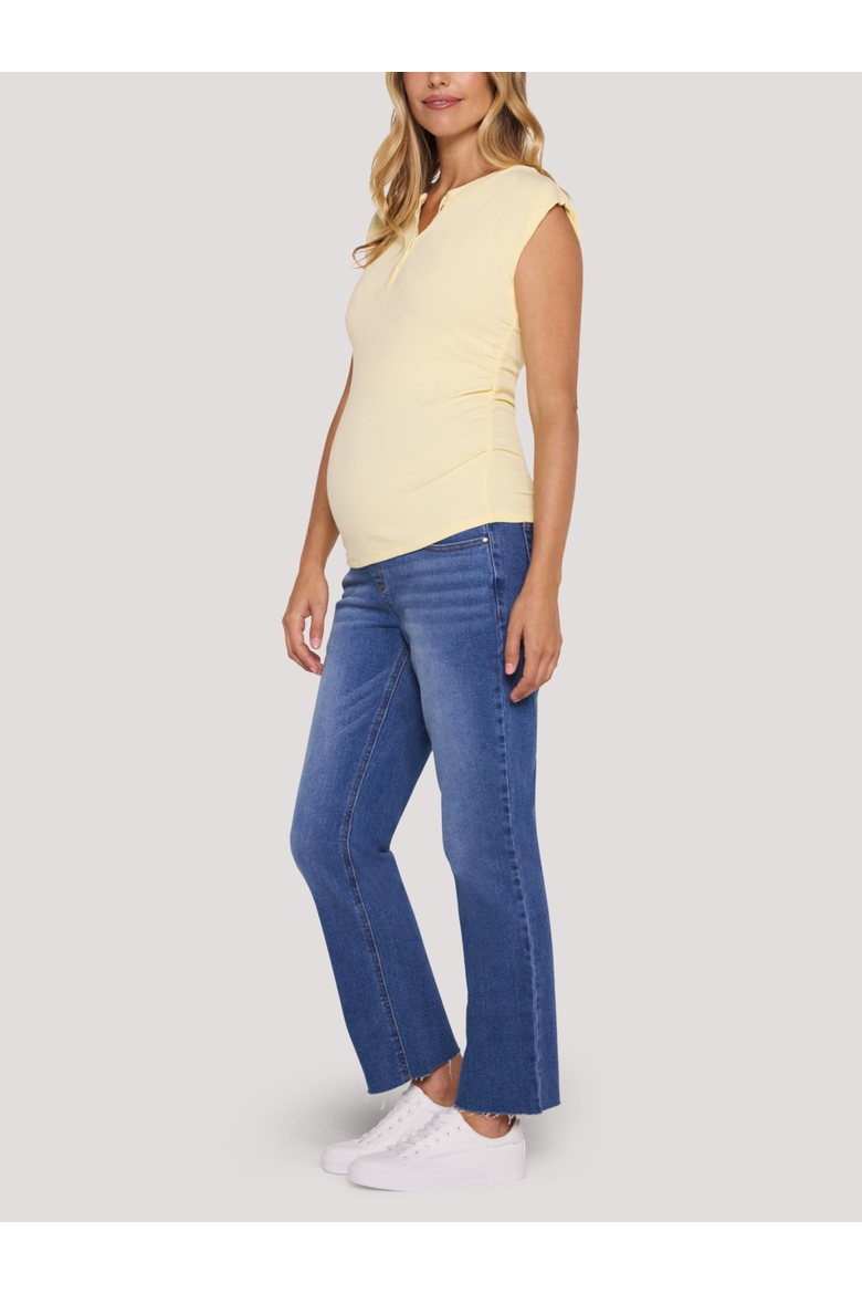 Ruched Henley Muscle Tee, Alternate, color, Pastel Yellow