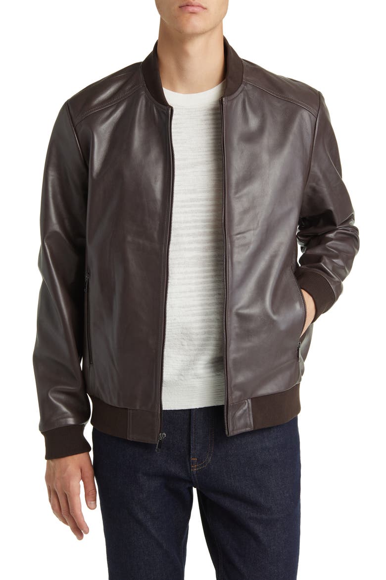 Leather Bomber Jacket, Main, color, BROWN MOLE