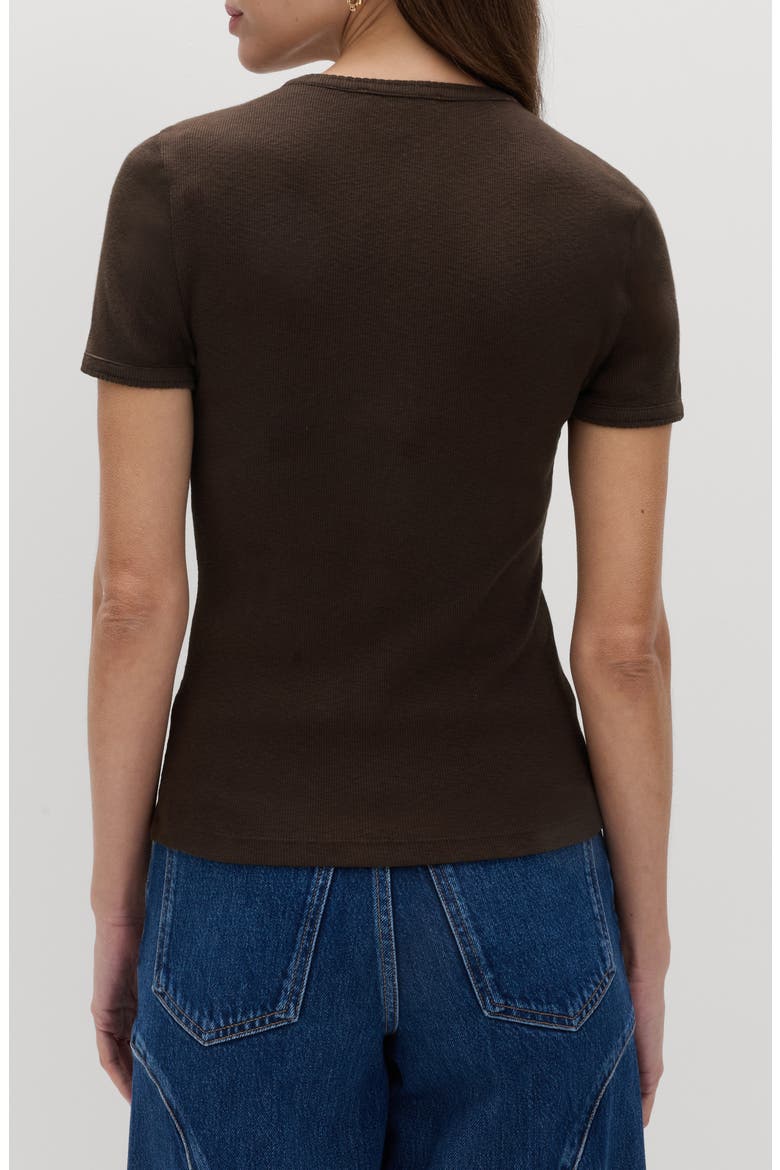 Rib Short Sleeve Button-Up Top, Alternate, color, DARK MOLE BROWN