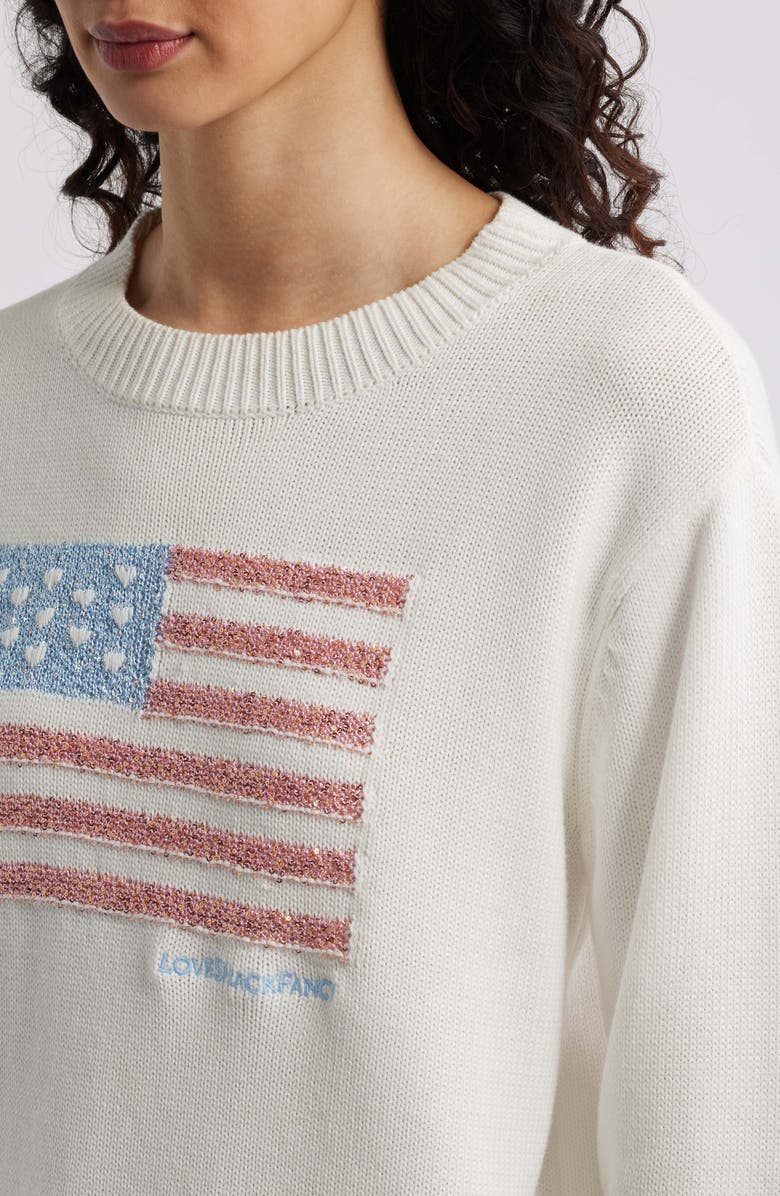 LoveShackFancy Sequin Flag Cotton Sweater, Alternate, color, Pop Rocket