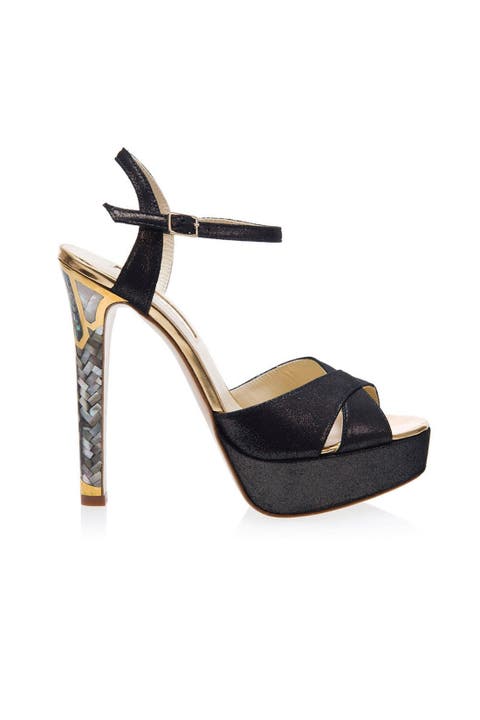 Cleopatra Noir Ankle Strap Pearl Heel Sandal