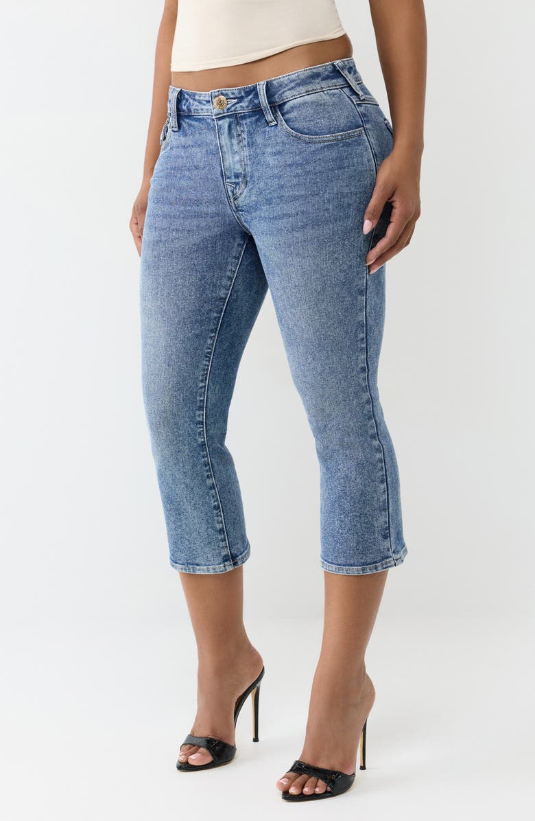 True Religion Flare Flap Pocket Capri Jeans, Alternate, color, Medium Aventurine Blue Wash