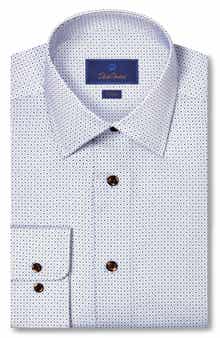 Trim Fit Geometric Print Cotton Herringbone Dress Shirt
