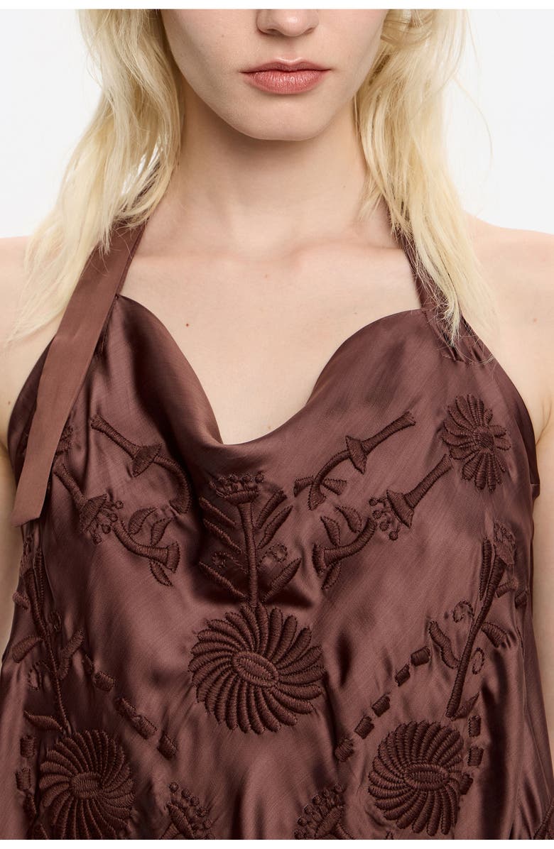 Bimba y Lola Embroidered Fringed Halter Top, Alternate, color, Brown