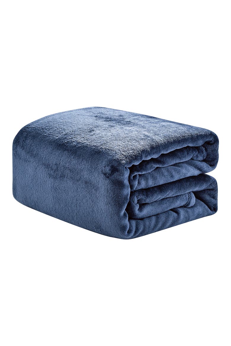 Plush Fleece Throw, Main, color, NAVY