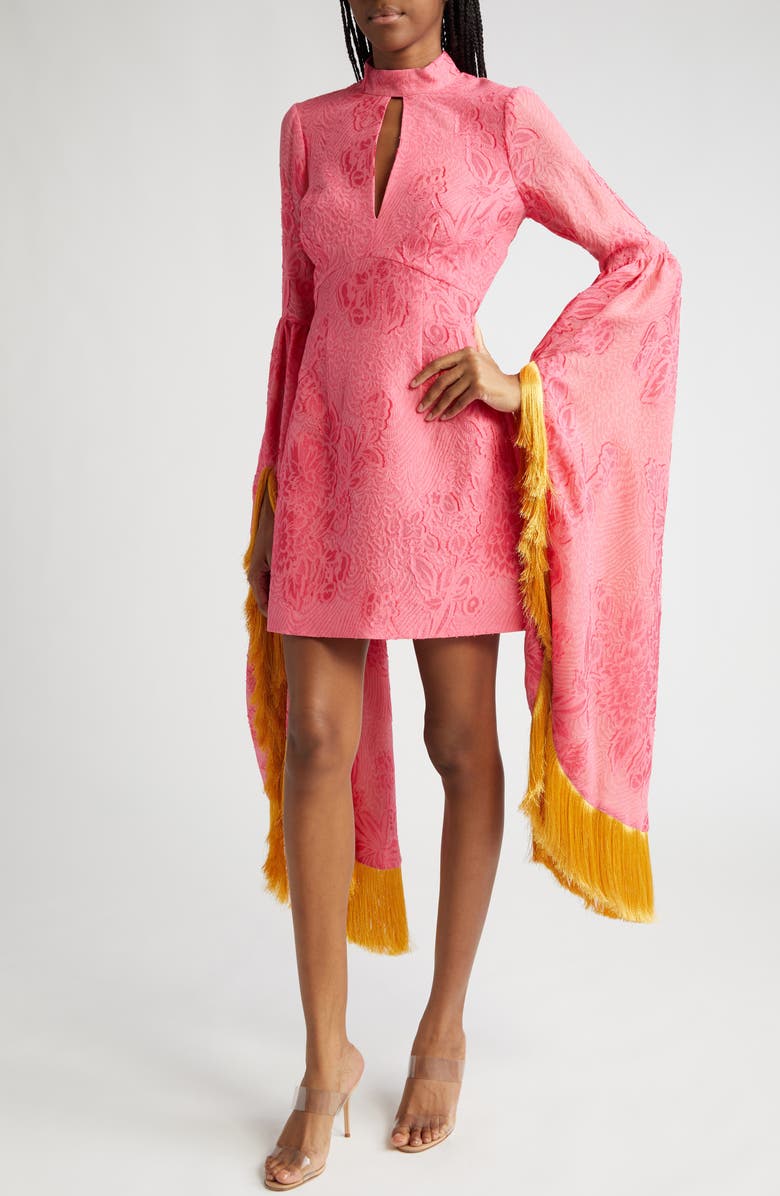 ALEMAIS Leonard Floral Cutout Fringe Long Sleeve Minidress, Alternate, color, 