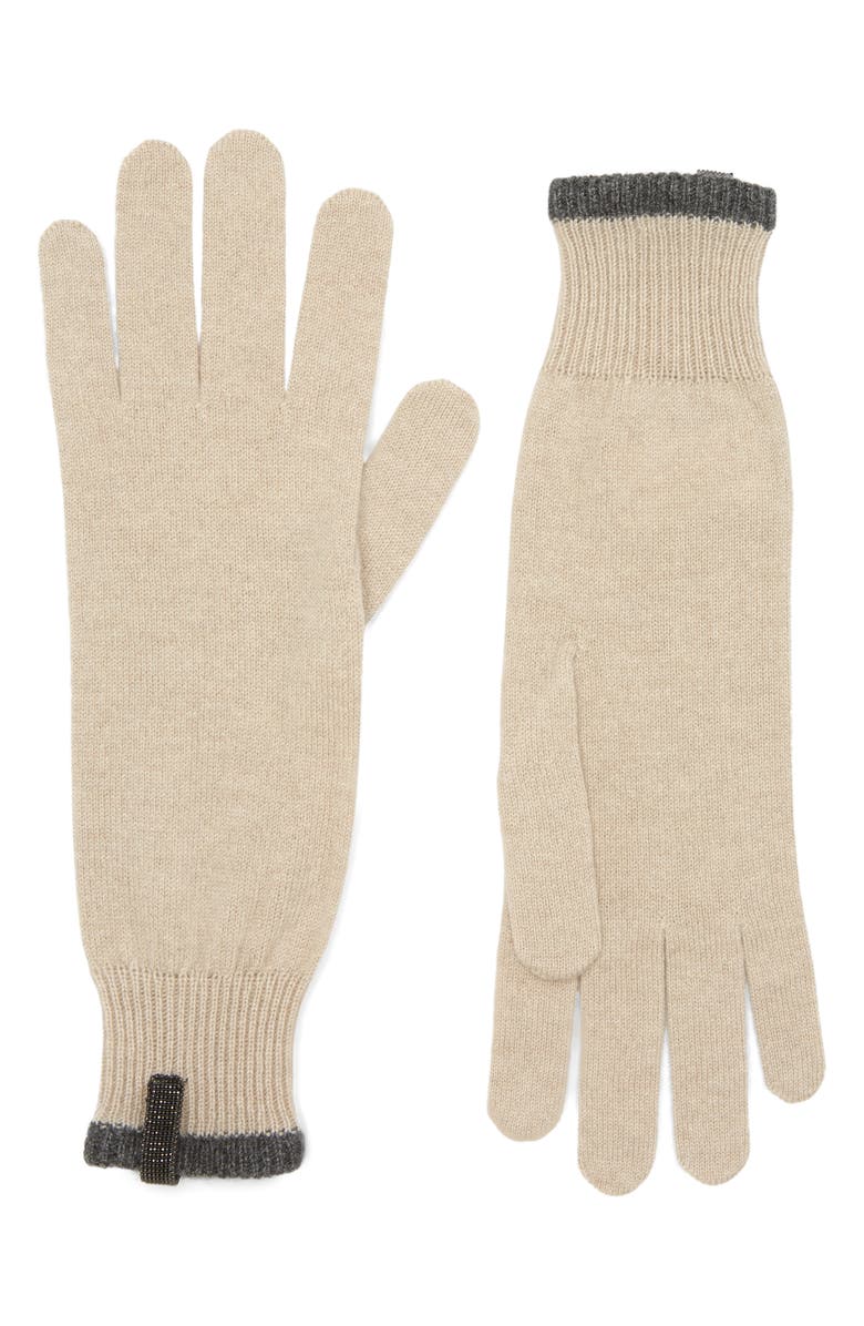 Brunello Cucinelli Monili Detail Cashmere Gloves, Main, color,