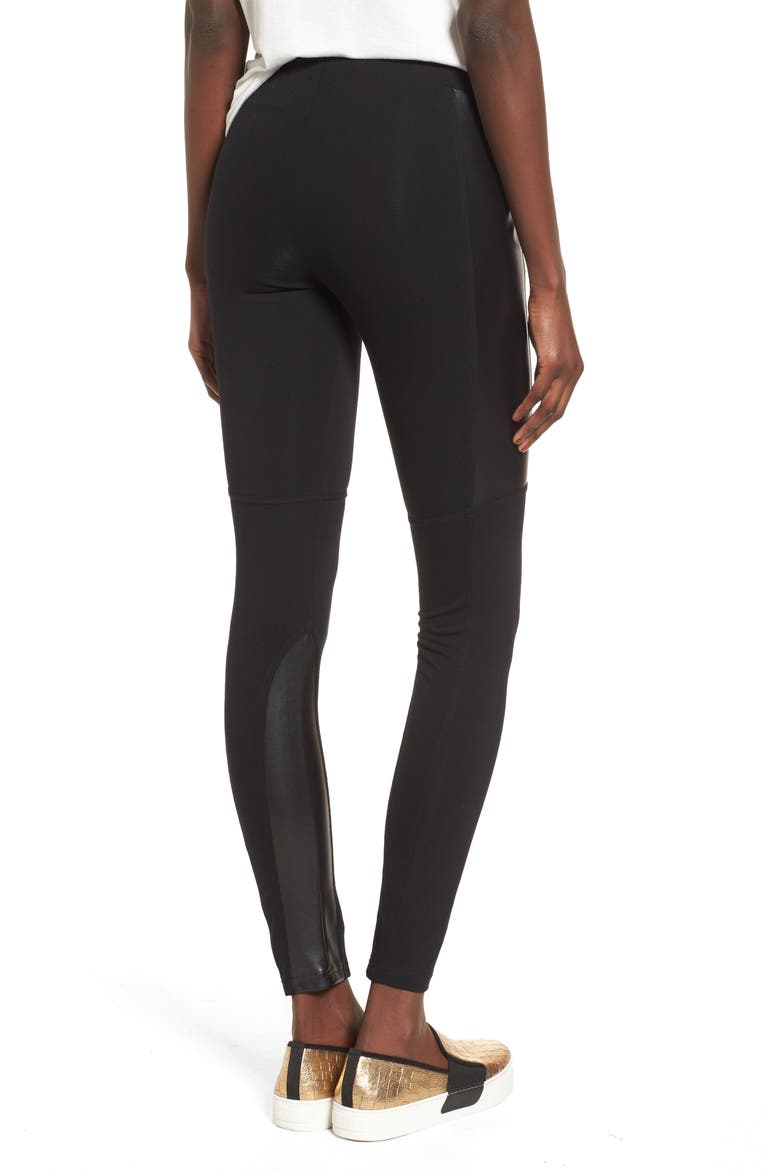 Faux Leather Mixed Moto Leggings, Alternate, color, BLACK