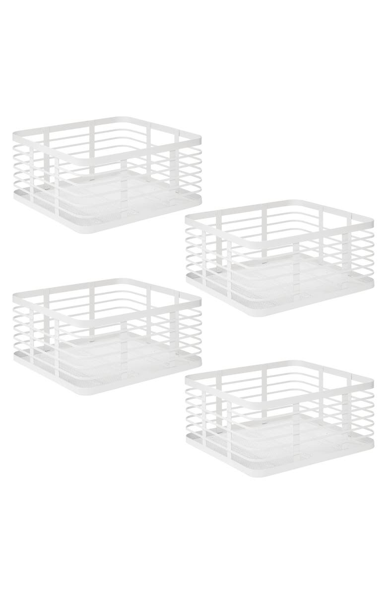 mDesign Metal Pantry Basket with Handles - Set of 4 - Matte White, Main, color, Matte White