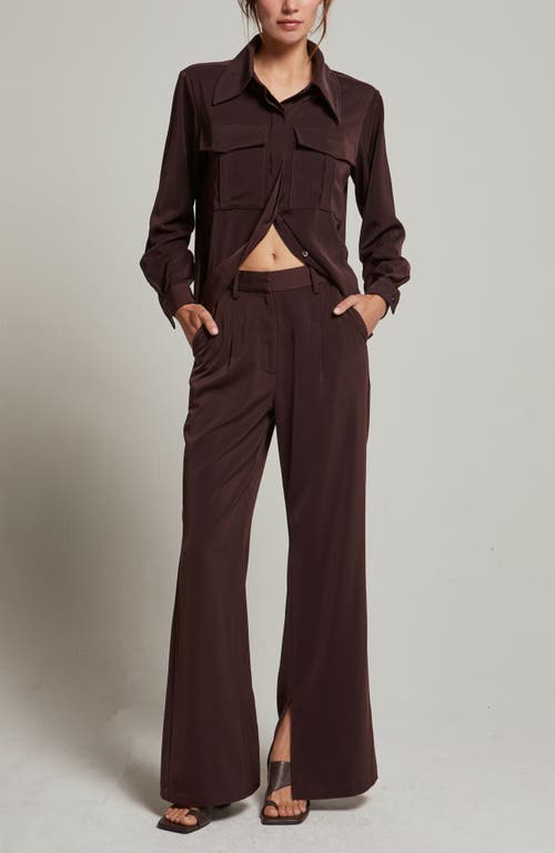 Crescent Silky Wide Leg Trousers In Brown