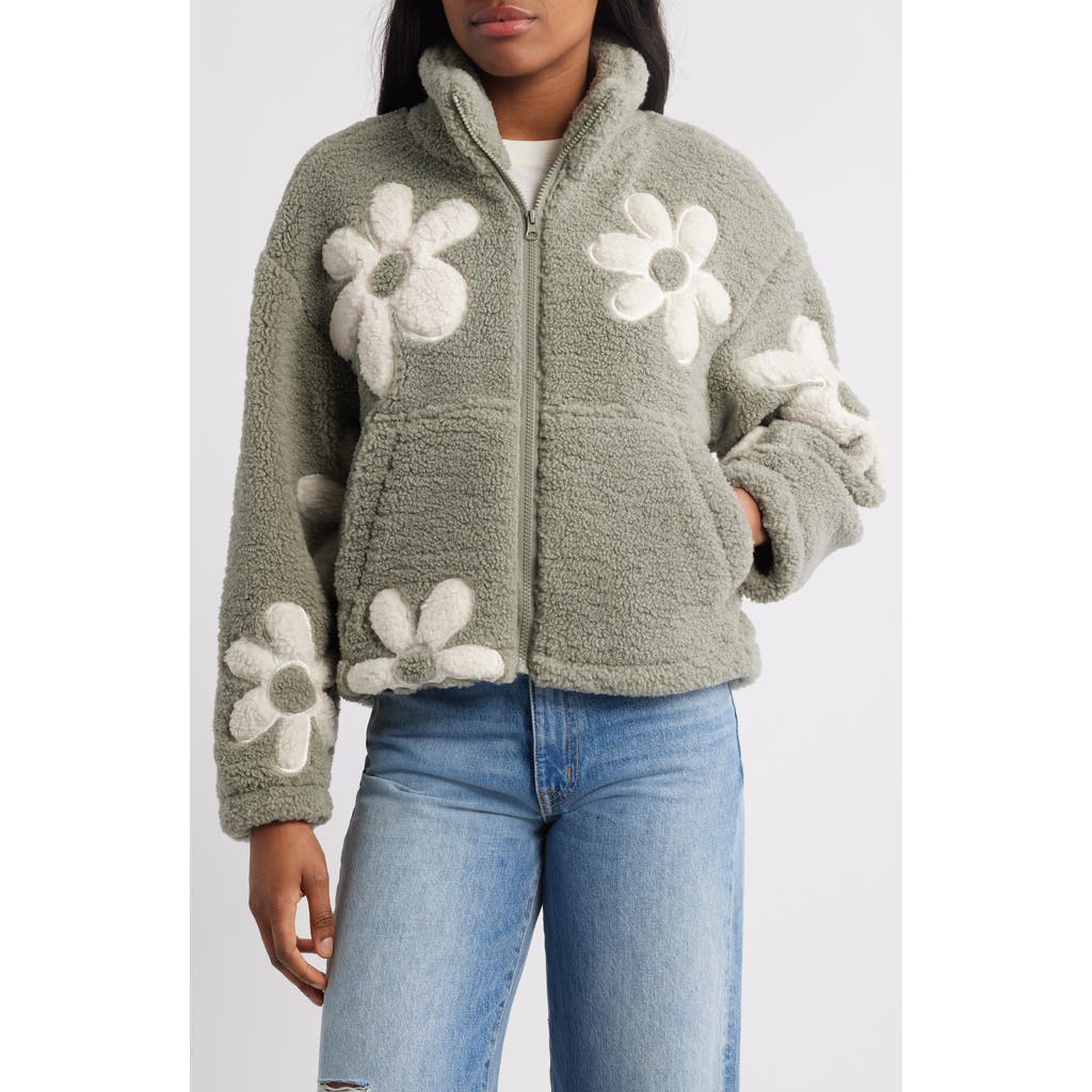 Thread & Supply High Pile Fleece Floral Jacket In Gray