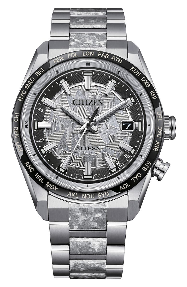 Citizen Attesa Platinum Shine Eco-Drive Atomic Timekeeping Bracelet Watch, 40.6mm, Main, color, Silver-Tone