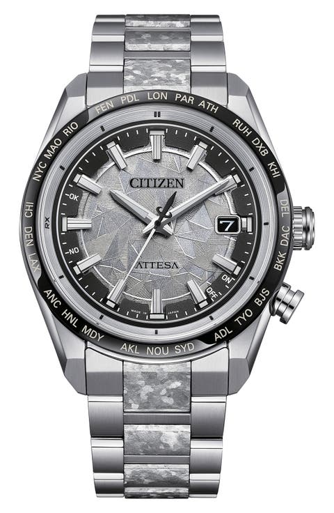 Attesa Platinum Shine Eco-Drive Atomic Timekeeping Bracelet Watch, 40.6mm