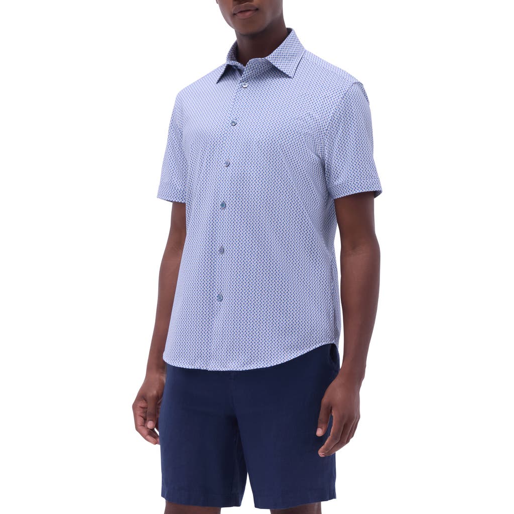 Bugatchi Miles Ooohcotton® Heart Print Short Sleeve Button-up Shirt In Cobalt