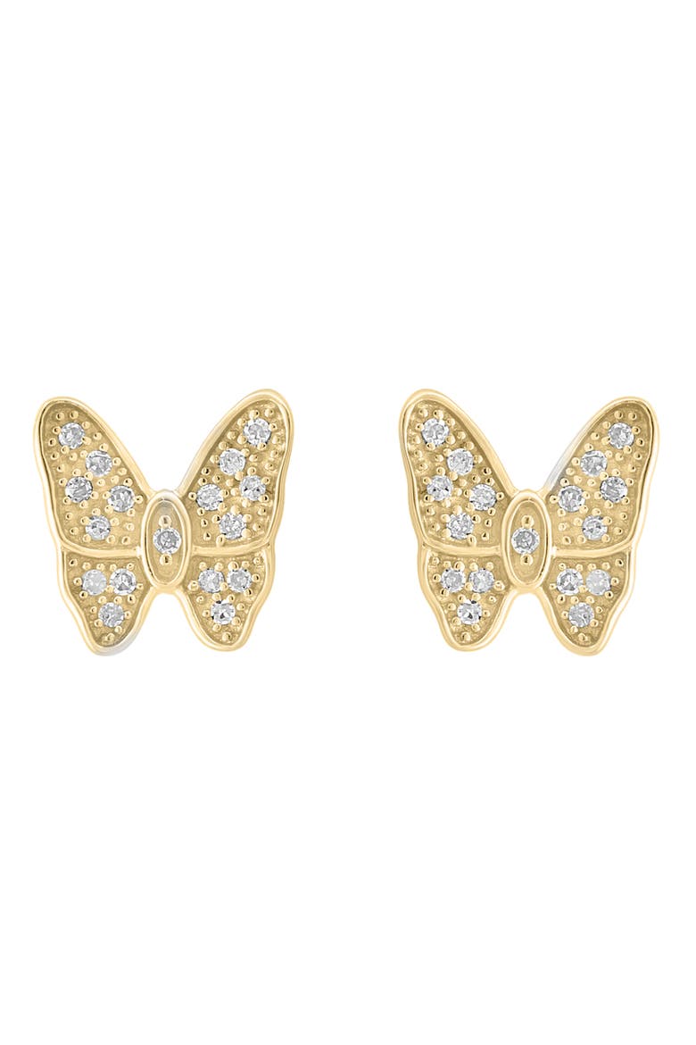 Diamond Embellished Butterfly Stud Earrings - 0.10ct, Alternate, color, GOLD